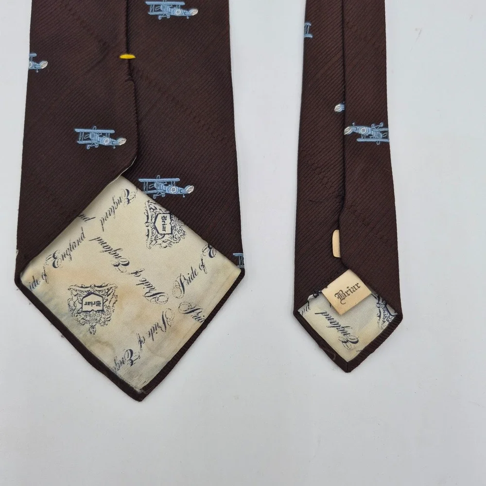 Vintage Briar Pride of England Puckett's Brown Silk Biplane Aviation Tie 4